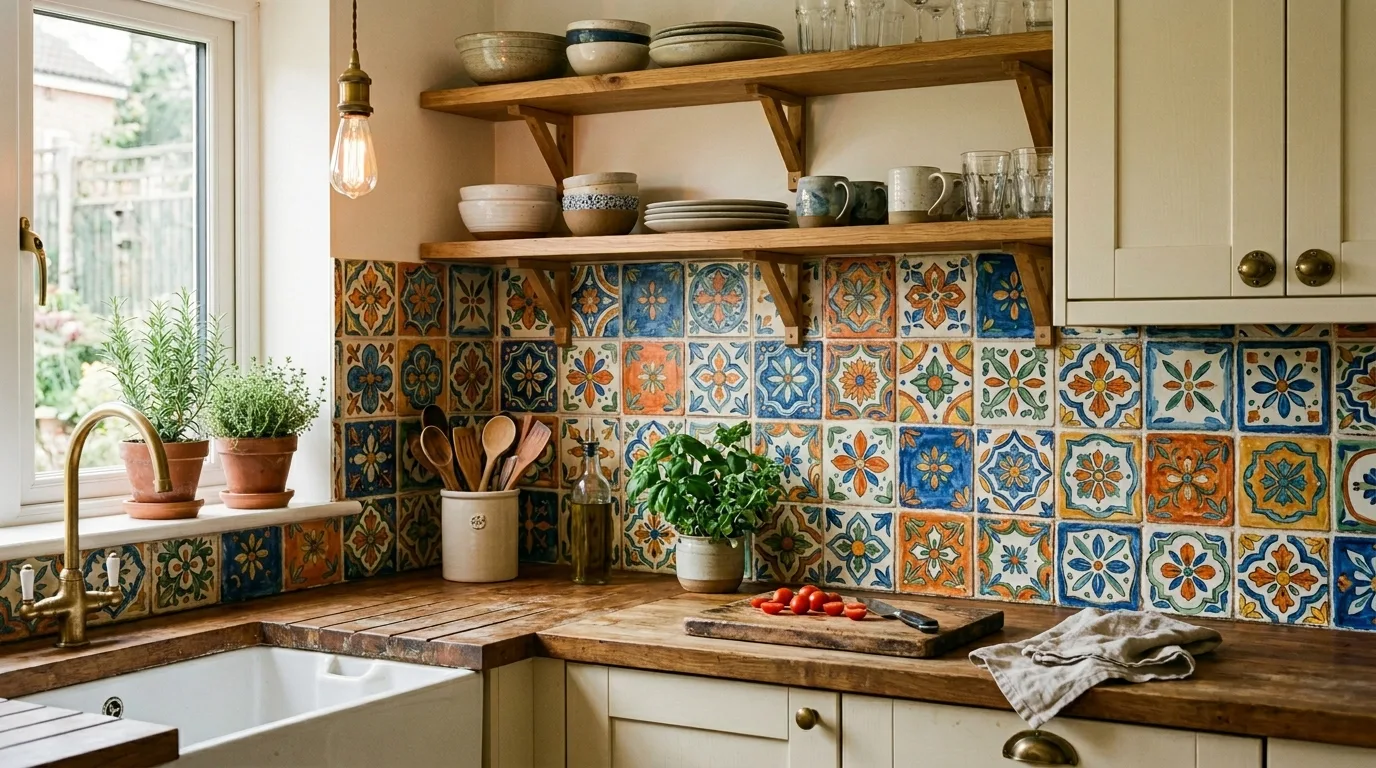 Hand-painted faux tile backsplash DIY idea